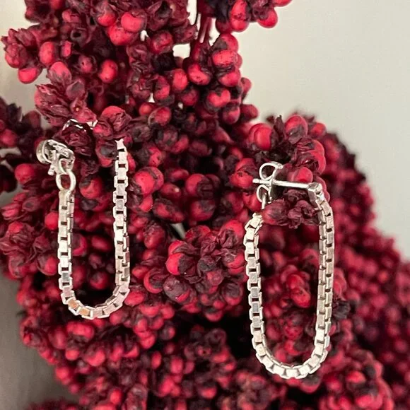 Sterling Silver Box Chain Dangle Earrings-NEW - Picture 2 of 15